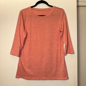 Women’s Medium Heathered Coral Basic Crew Neck Shirt 3/4 Sleeve No Brand EUC